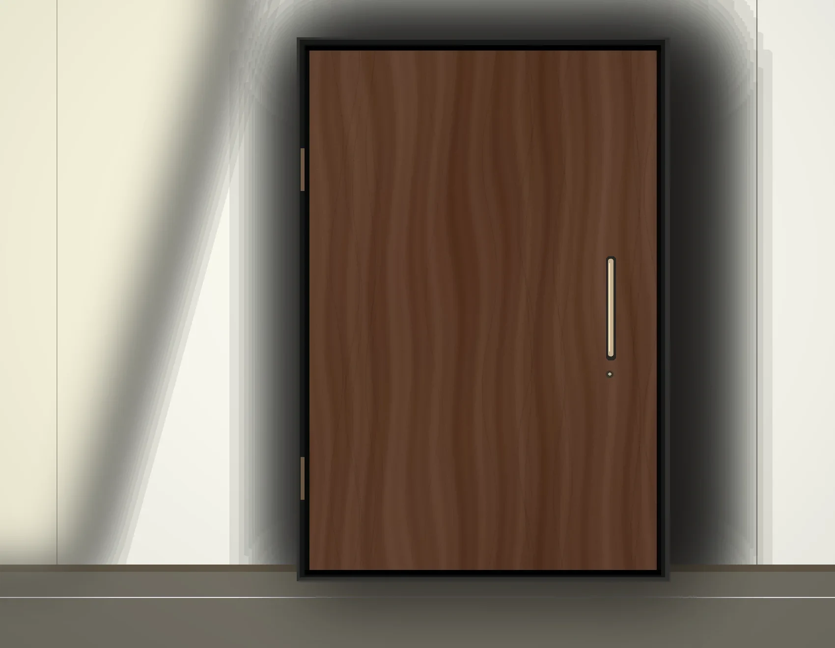Konzeptvisualisierung einer dunklen Holztür mit schmalem Metallgriff